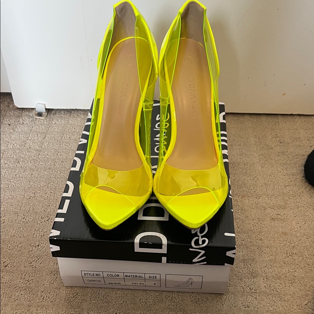 Neon Yellow Patent Leather Pointed-Toe Pumps